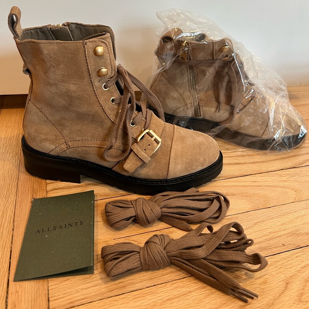 AllSaints Suede Mid-Calf Combat Boots
